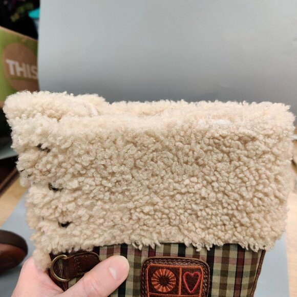 UGG Edmonton Tall Boots 3226 Green Plaid Brown Leather Sheepskin Shearling 7 - Picture 13 of 16